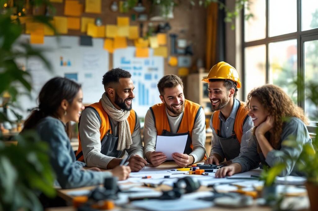 chefs de chantier en salle de réunion
